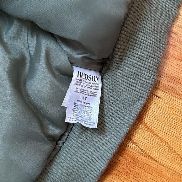HUDSON Jeans 3t Army Green Aviation Bomber Jacket - Patches Sherpa Collar - Picture 7 of 7